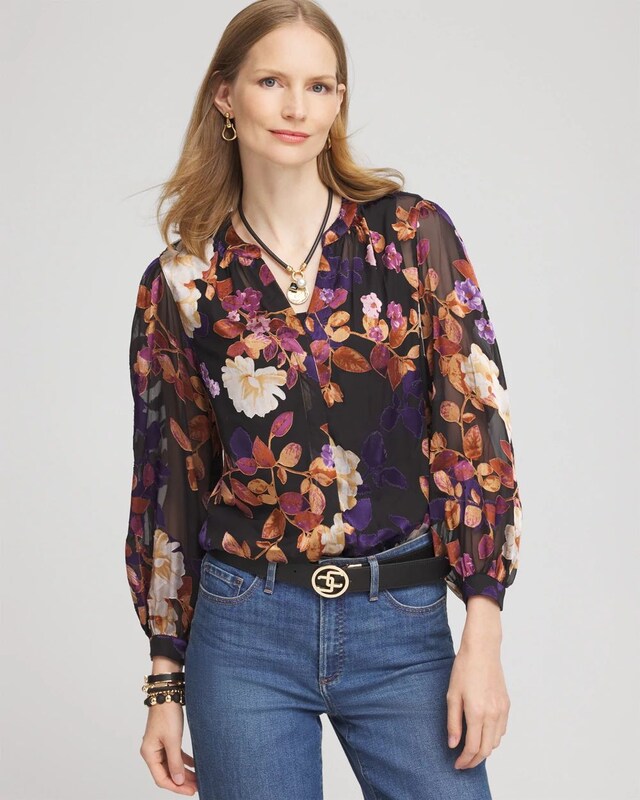 Floral Burnout Blouse - image 1